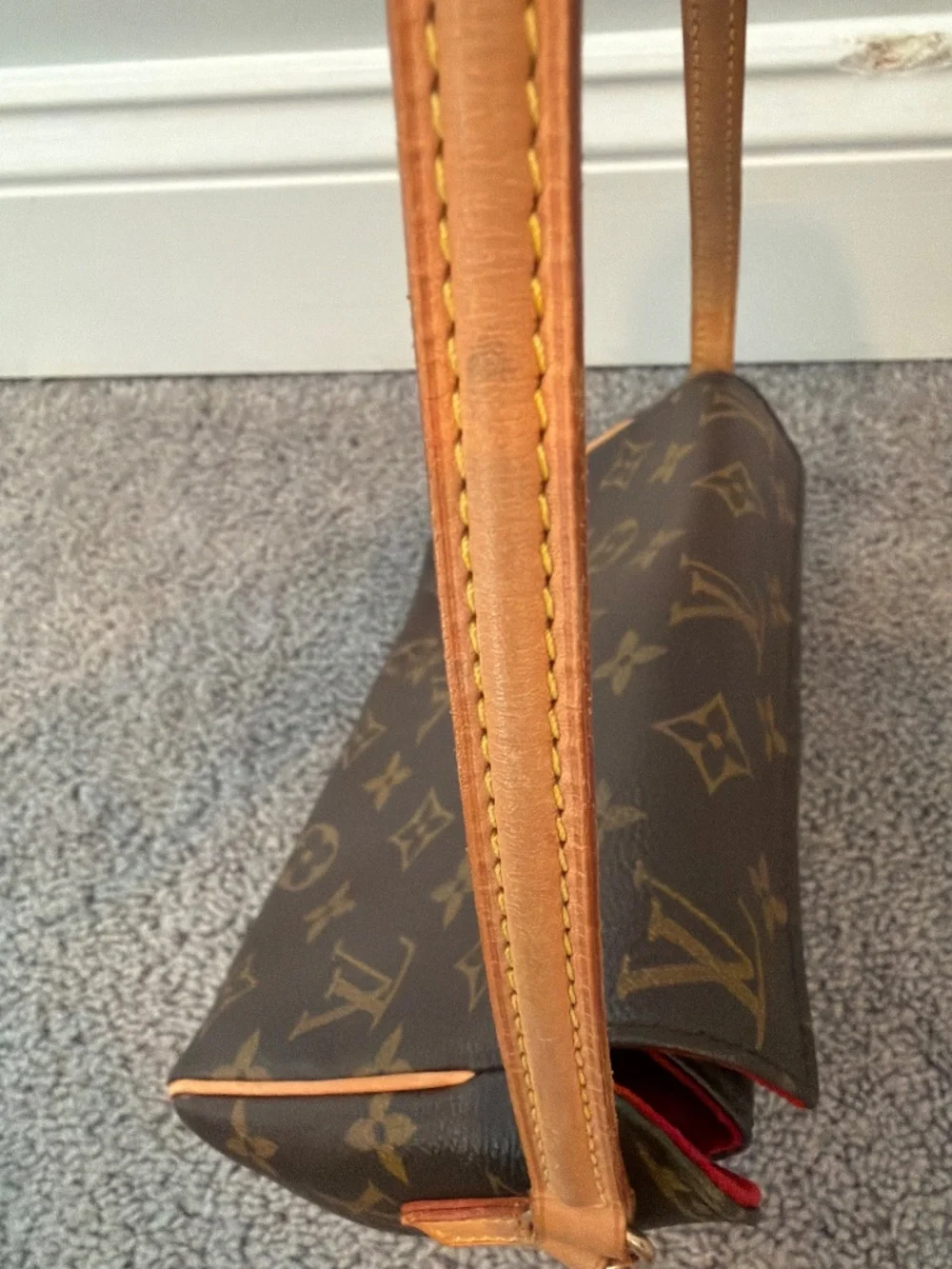 Louis Vuitton Monogram Shoulder Bag with Red Trim and Vachetta Strap
